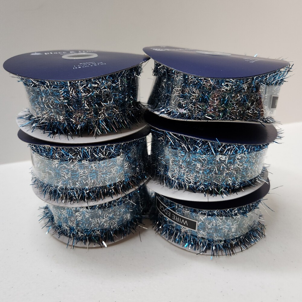 Place & Time Nautical Noel Wire Edge Ribbon Lot 6 Rolls Blue Christmas Craft